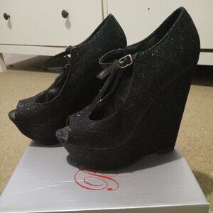 Glitter Wedge Mary Janes